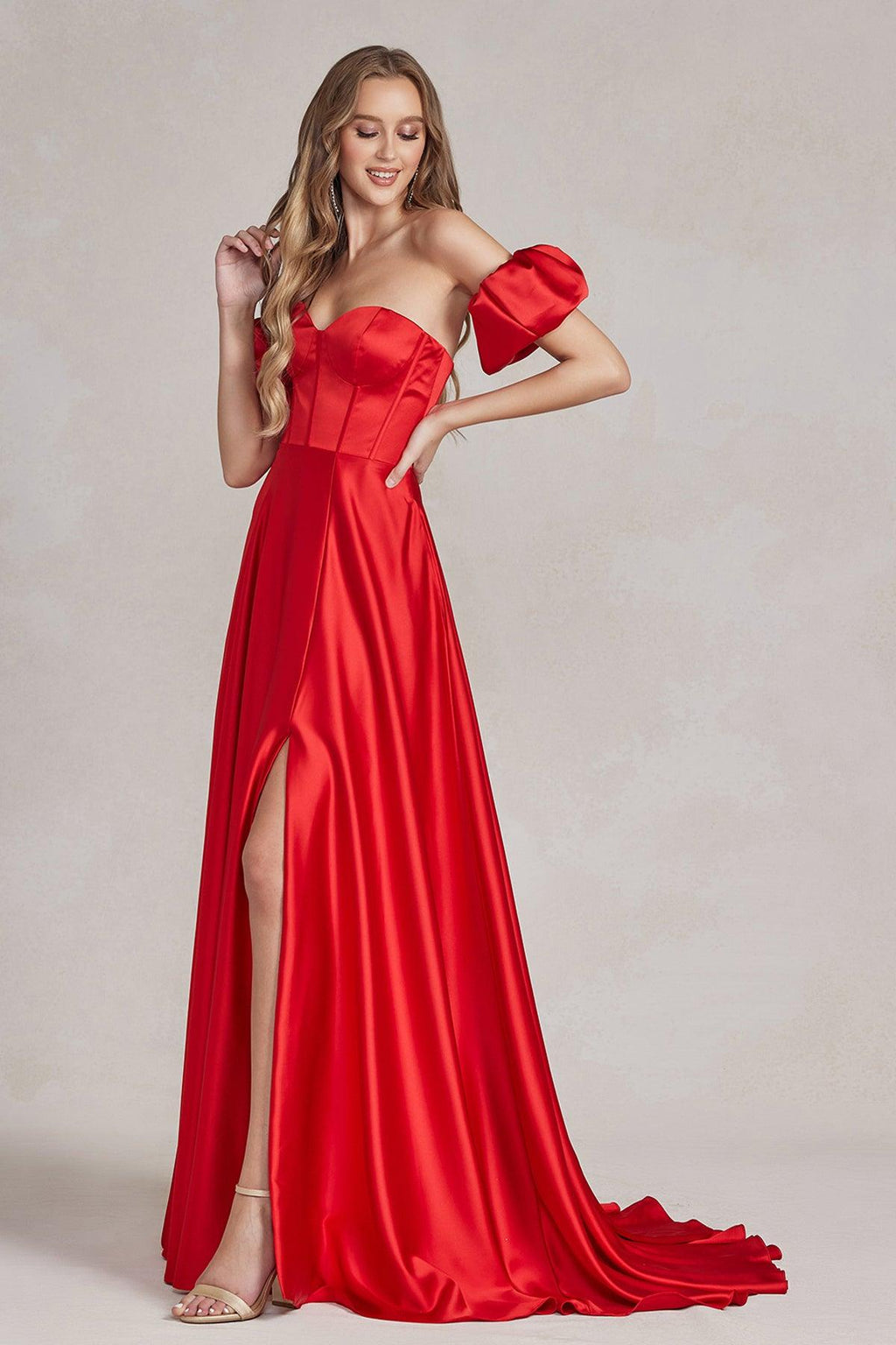 Red 14 Nox Anabel K1122 Prom Off Shoulder Long Formal Gown Sale