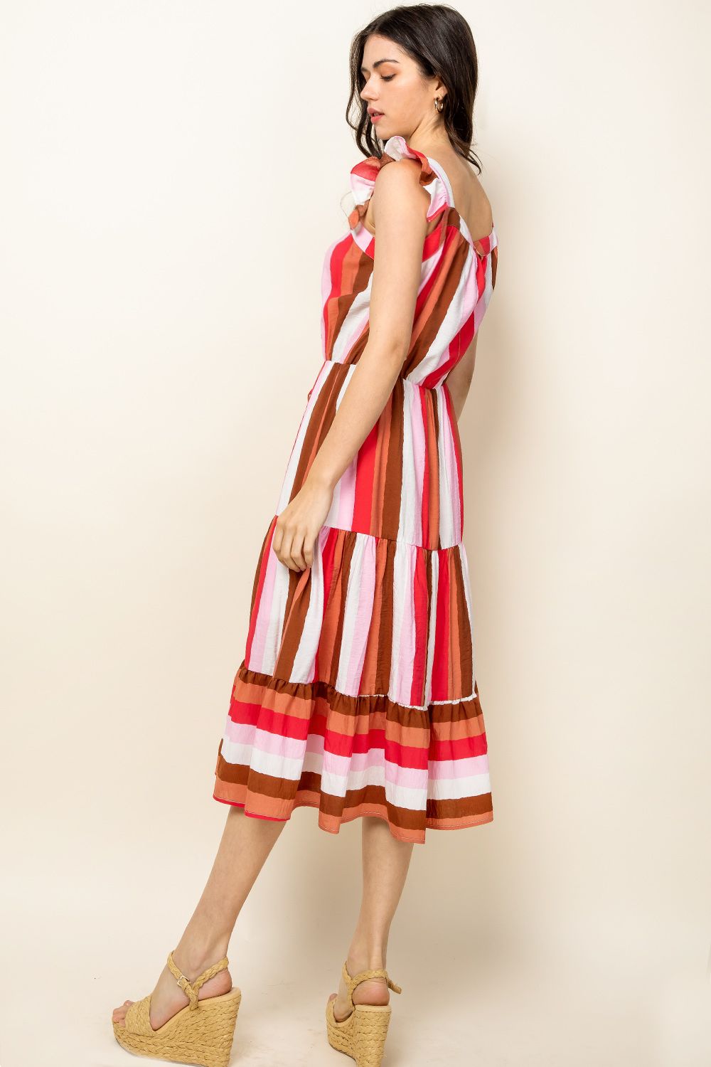 Flutter Mixed Print Midi Dress